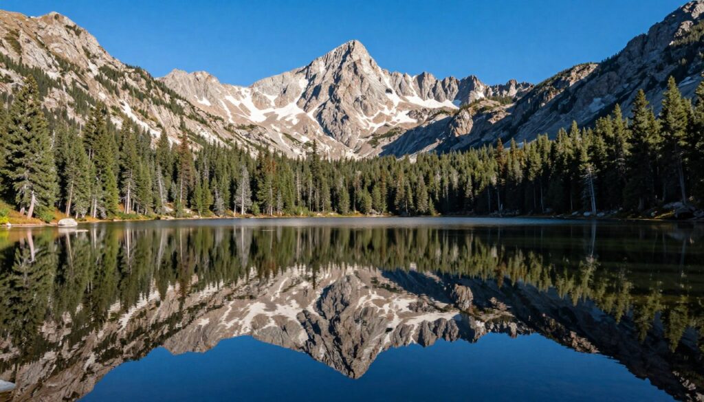 Bear Lake reflecting Longs Peak and surrounding mountains