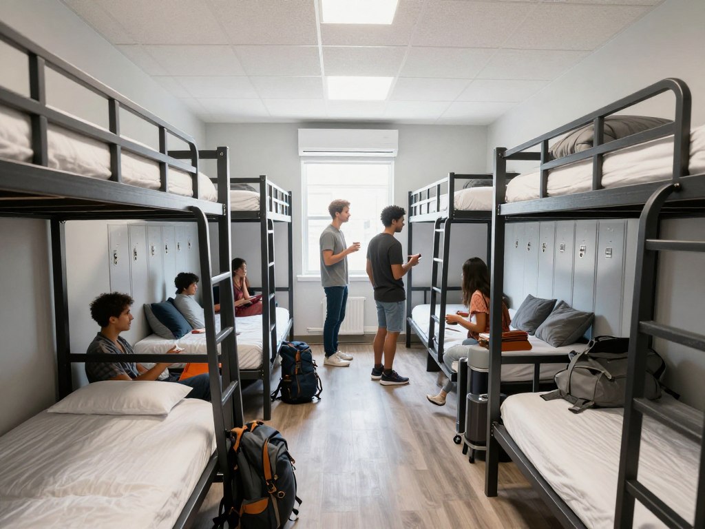 Budget hostel accommodation in USA with shared dormitory room