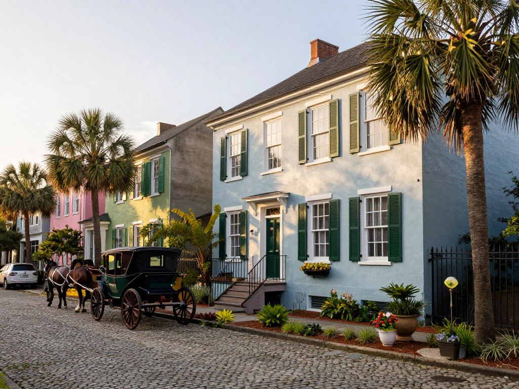 Charleston South Carolina historic Rainbow Row colorful houses