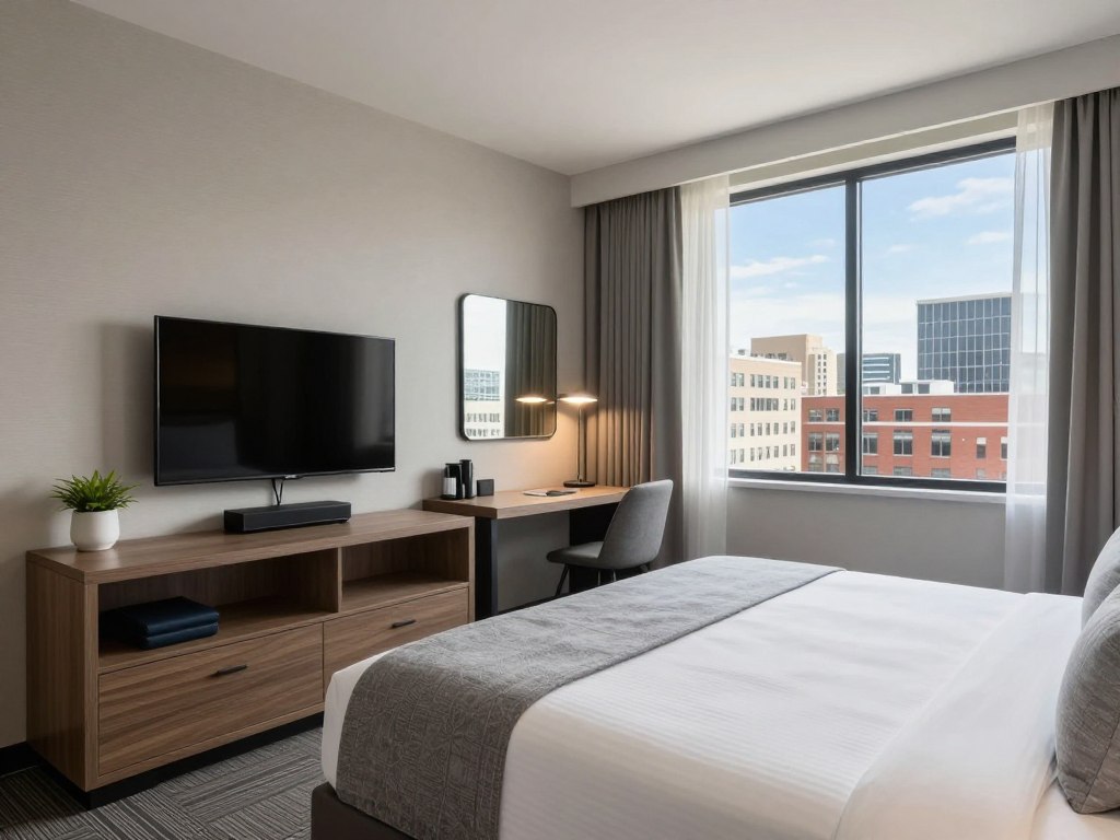 Comfortable mid-range hotel room in American city