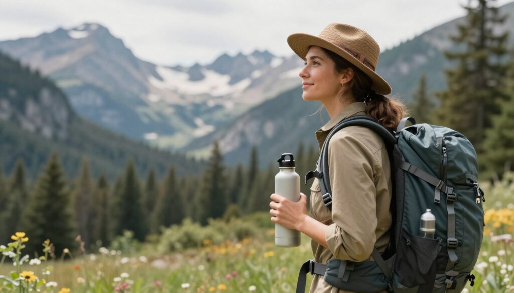 Eco-friendly traveler hiking in pristine American wilderness