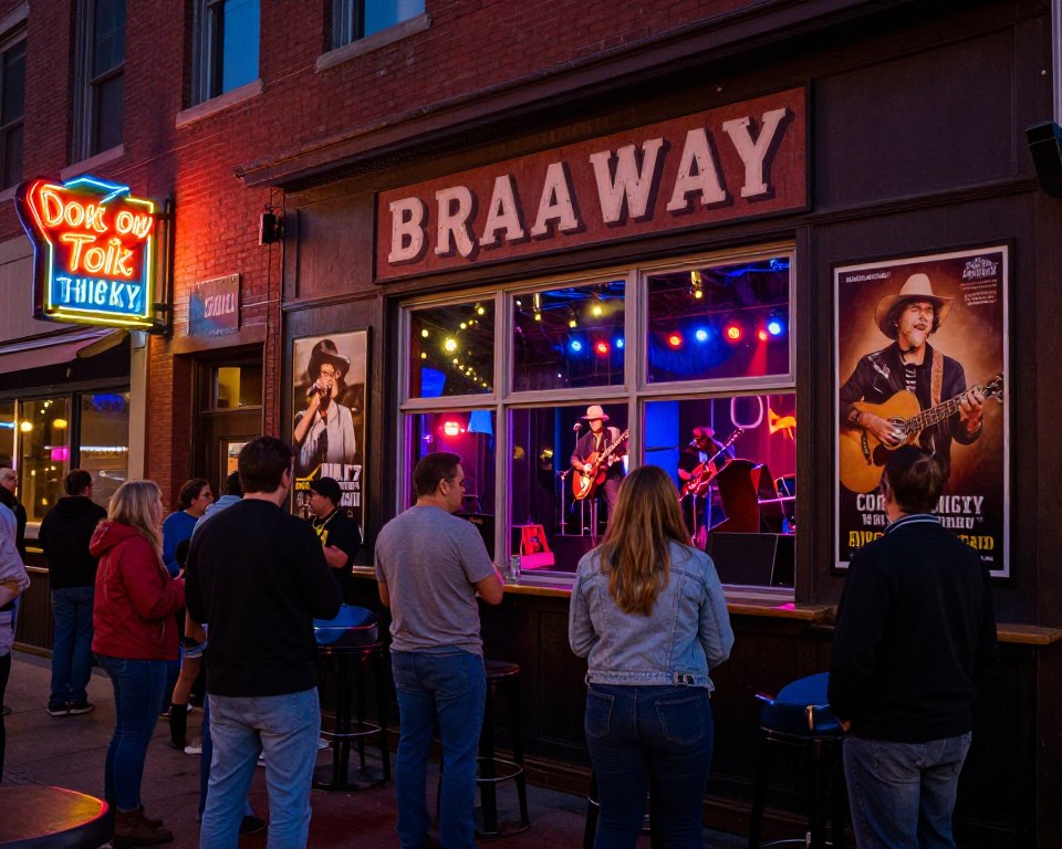 Nashville honky-tonk bars on Broadway with live music