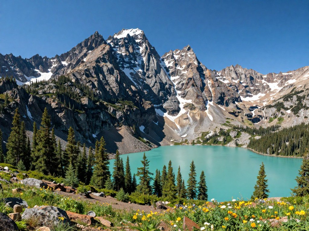 North Cascades with jagged peaks and turquoise lakes