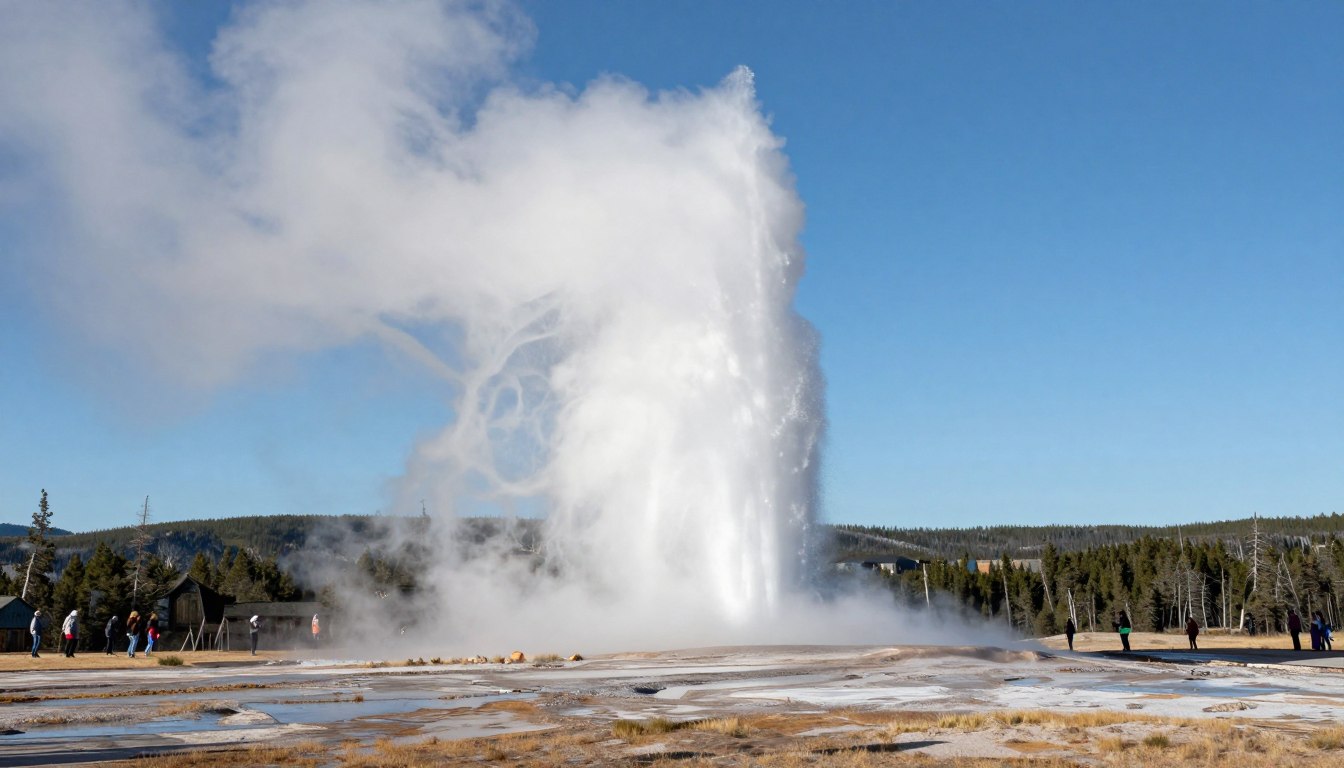 Old Faithful geyser erupting in Yellowstone National Park, one of America's 10 most stunning national parks