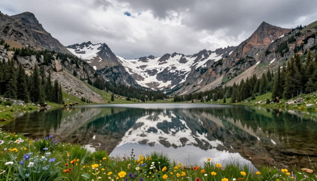 Rocky Mountain National Park alpine lake with mountain reflection