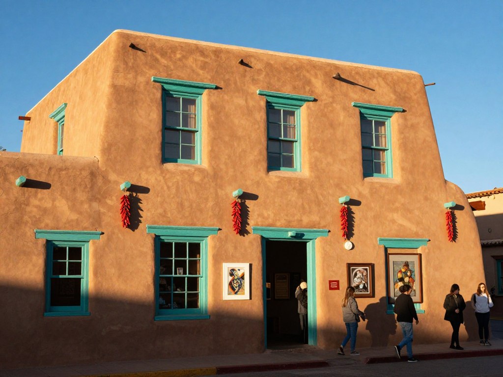 Santa Fe New Mexico adobe buildings and art galleries