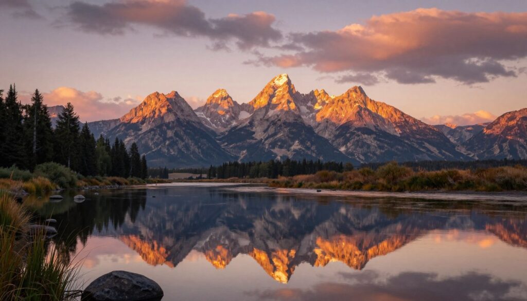 The Teton Range reflected in Snake River at sunrise, Grand Teton National Park, one of America's 10 most stunning national parks