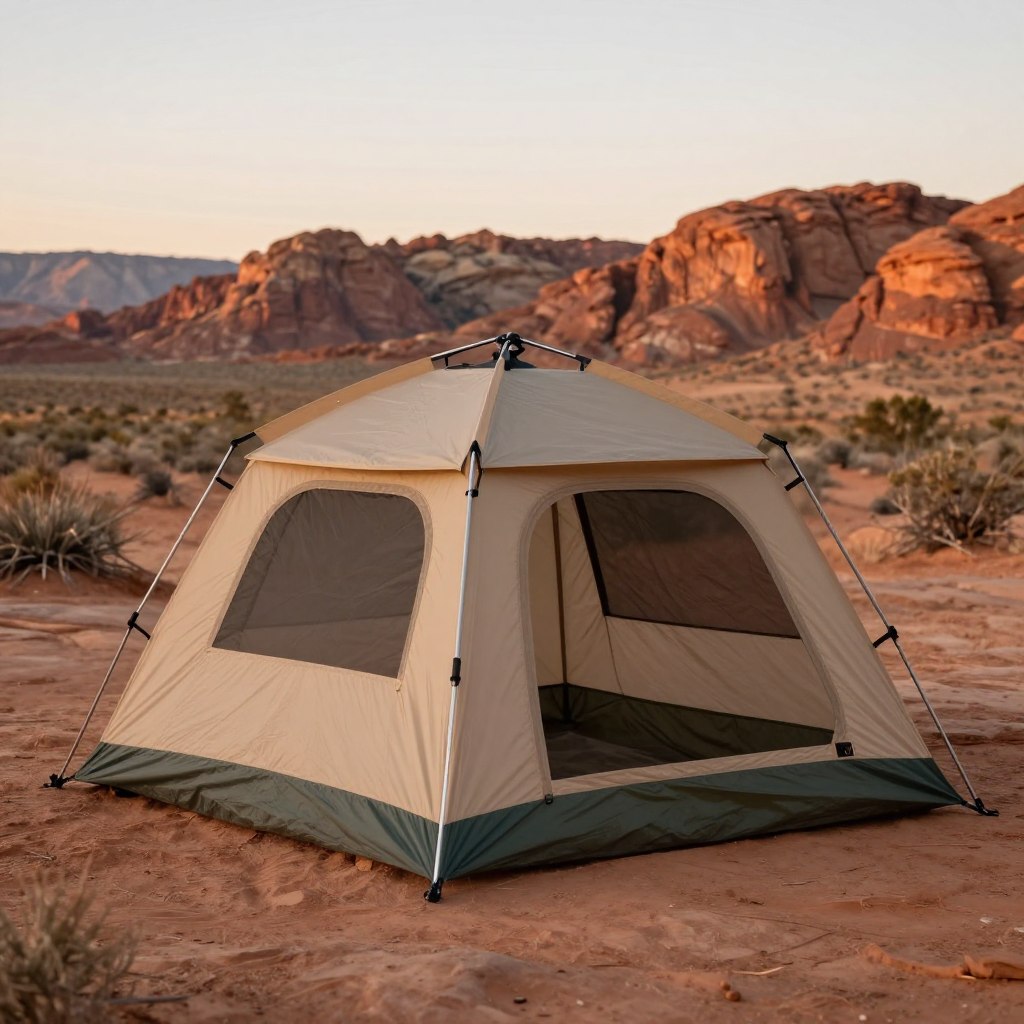 Three-season lightweight tent in desert setting