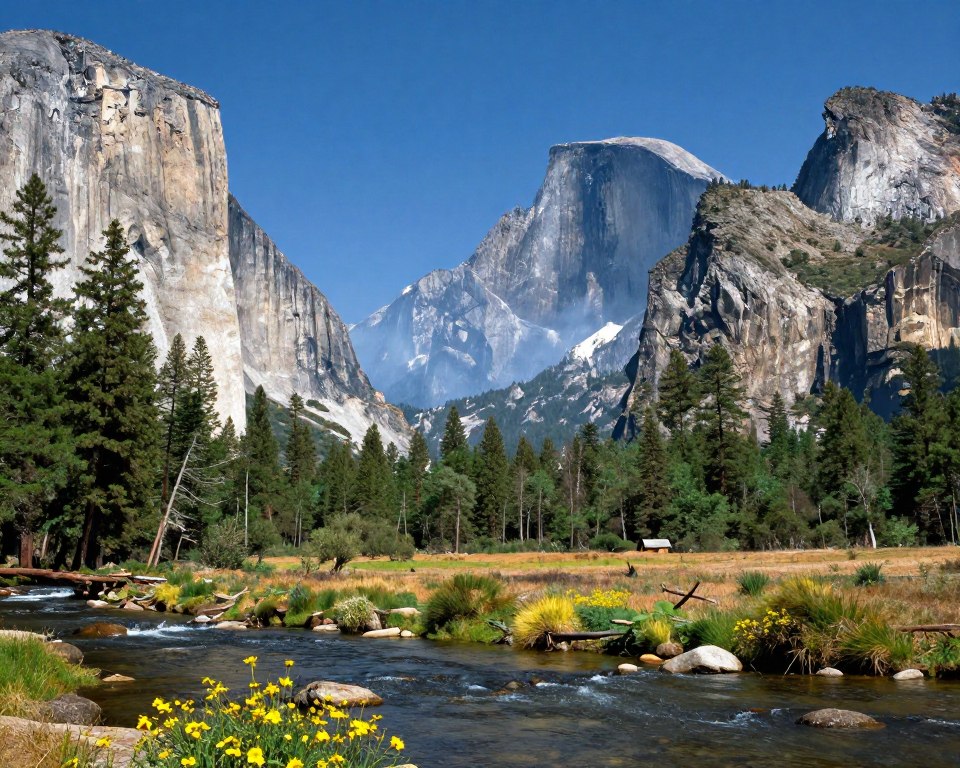 Yosemite National Park with Half Dome and valley view