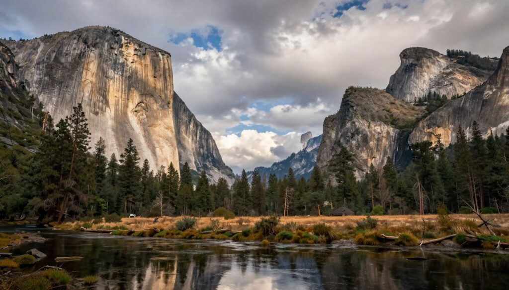 Yosemite Valley view with El Capitan and Half Dome